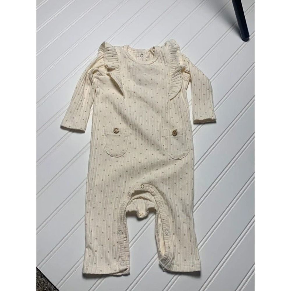 Jessica Simpson Baby Romper 3/6M Cream Ribbed Knit Ruffle Bodysuit
